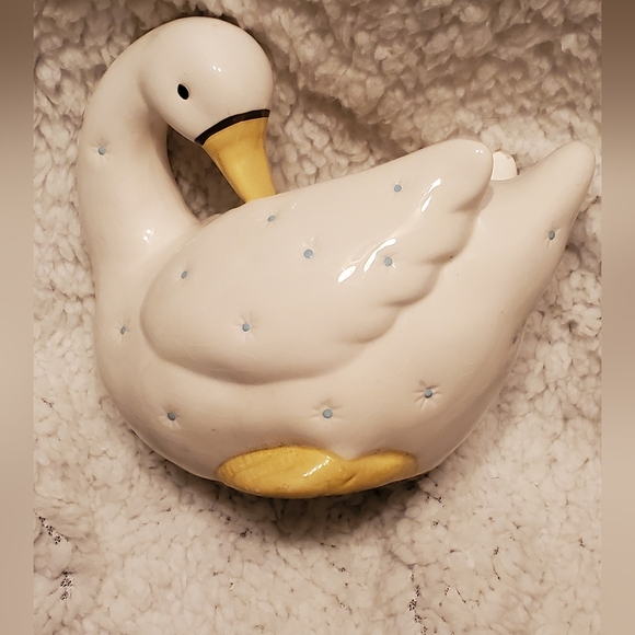 Ceramic Planter Other - VINTAGE RUSS CERAMIC WHITE DUCK GOOSE PLANTER BLUE POLK-A-DOTS  COTTAGECORE